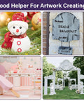 Collage of Christmas decor, Halloween sign, pastel bakery model, and garden pergola for 4 In 1 Foam Cutter Set projects.