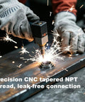 Two Pack 3/8 Npt Weld On Female Pipe Thread Steel Bung Fitting Step Nut Top Shelf Hardware while welding with sparks.