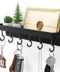 Dope Black Stainless Steel Key Holder With Shelf Wall Mount No Drill Self Adhesive Hooks Rack for keys and accessories