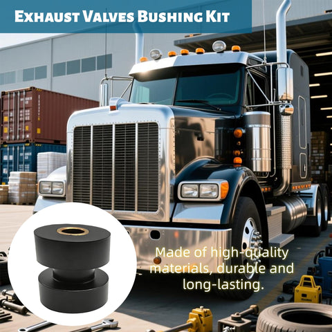 Exhaust Valves Bushing Kit For Peterbilt 357 375 379 385 Trucks with black rubber and metal mounts in a workshop