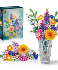 Sunflower 1183-Piece Building Blocks Set For Adults Flower Garden Kit For Home Decor And Mindful Crafting, Perfect Gift For Valentines Day And Mothers Day, Brick Compatible With Most Brick Systems. Colorful brick flower bouquet in glass vase with box