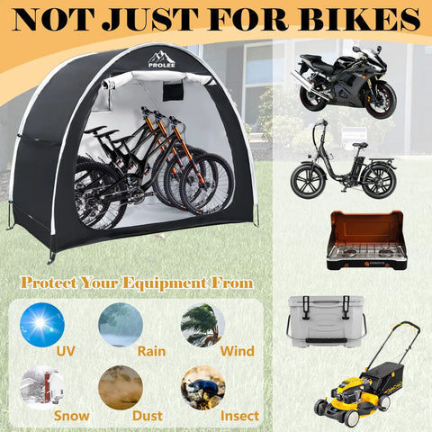Waterproof Bike Shed Tent For Two Bikes, 6.6Ft Outdoor Storage With Window Design, Oxford Fabric Shelter with bikes inside