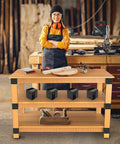 3 Way Corner Bracket Kit for Workbenches, Heavy Duty Steel Right Angle Brackets for 2x4 Wood, 8 Piece Set shown on workbench