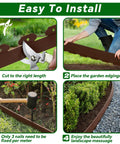 Four-step installation of Lawn Edging Kit 100 Foot With 90 Spikes 2 Inch Tall Landscape Border Roll Brown For Garden Beds Lawns