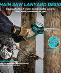 Worker using Two In One Cordless Mini Chainsaw with 800W Brushless Motor, 8 Inch And 6 Inch Cutting Bars, Auto Oiler, attached to lanyard
