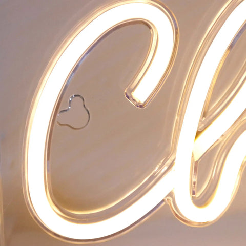 Close-up of Plug And Play USB LED Lightbox Cheers Sign With 3D Neon Glow showcasing illuminated acrylic letter detail.