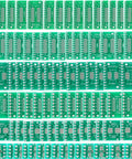 90 Piece SMD To DIP Adapter Set Double Sided PCB Converter Board For IC Chips in green FR-4 material, various sizes visible.