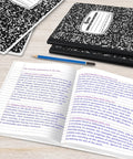 100 Pack Wide Ruled Composition Notebooks Bulk 200 Pages Each Hard Cover Black Marble Design For School Office Home Notes on desk