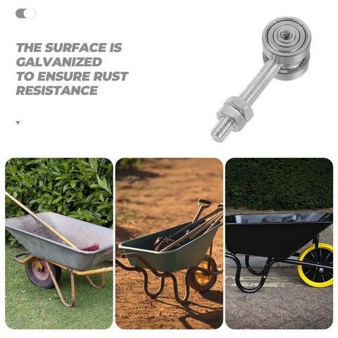 Smooth As Butter Double Bearing Sliding Door Pulley Roller Assembly With Cable Trolley System For Rock Solid Fifty Kilo Weight Capacity And No Hassle Installation Upgrade - galvanized roller attached to wheelbarrow.