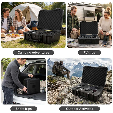 Rugged Hard Carrying Case With Thick Foam Padding For Pico Projectors And Tech Gear Built Different Shockproof Storage Box in outdoor settings.
