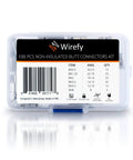 Non-Insulated Butt Connectors Kit 100 Pcs package showing contents and label details in plastic box.
