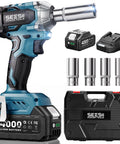 Three Eighths Inch Cordless Impact Wrench with 450 Nm Torque Brushless Motor Dual Speeds Up to 3000 RPM Includes 4 Sockets and 4.0 Ah Battery