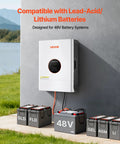 Heavy Lifting 6400W 48V Hybrid Solar Inverter With Built In 120A MPPT Charge Controller connected to multiple batteries.