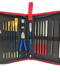 20 In 1 Hobby Tools Kit For Adults with organized nippers, tweezers, needle files, and polishing bars in red case for model making.