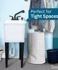 Must Have Space Saving Utility Sink Kit With White 16 Gallon Thermoplastic Tub Black Pull Out Faucet Soap Dispenser Metal Legs
