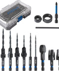 15 Piece Countersink Drill Bit Set With 2 Wood Plug Cutters 3/8 And 1/2 Inch, case, hex shank, woodworking accessories