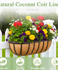 36 Inch Railing Planter Window Box For Deck And Balcony With Coco Liner And Metal Wall Mount Two Pack Outdoor Flower Troughs For Fence Porch Patio And Garden Easy Mount For Herbs And Flowers installed on white fence