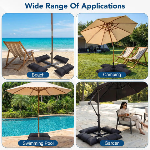200 Lb Fillable Sand Bags For Umbrella Bases Four Pack used at beach, camping, pool, and garden settings