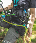 Rope grab with three friction settings and one hand operation for 11 to 13mm lines in use on harness, smooth clutch visible.