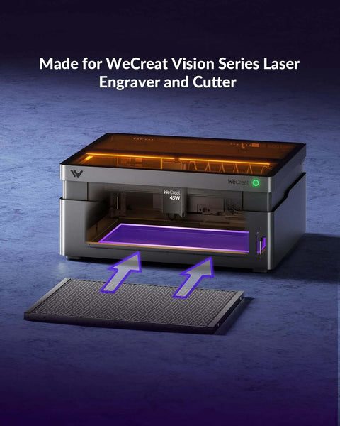 Front view of honeycomb laser bed accessory for WeCreat Vision Pro laser engraver; aluminum panel, 21.34 x 14.72 in for heat dissipation