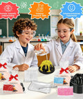 Children using Volcano Eruption Science Kit For Kids 24 Pack STEM Experiments with colorful accessories in a classroom.