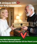 Two people exchanging a Beginner Friendly Five Varieties Japanese Bonsai Seed Kit for Indoor Gardening gift box indoors.