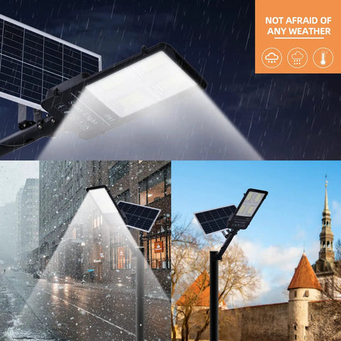 Super Bright 300W Solar Street Flood Light For Outdoor Use, Dusk To Dawn Solar Light With Remote, 6500K White, Motion Sensor, IP67 Waterproof