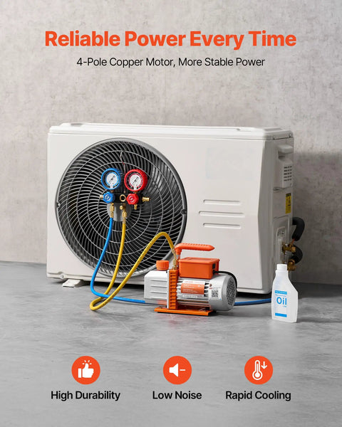 AC Vacuum Pump With Gauge Set 4.5 CFM One Third HP Single Stage Rotary Vane HVAC Kit And Manifold Gauge For R134a R22 R410a R1234YF R32 With Carry Bag For Auto Air Conditioning DIY Friendly with gauges and hoses on AC unit