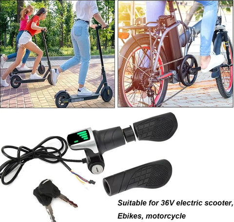 36V Half Twist Ebike Throttle Grip With Key Lock And LCD Display for E Scooter MTB Bike and Motorcycle, 5 Pin Plug Controller