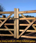 Wooden gate with Three Quarter Inch T Bolt Gate Hinges With Thickened Solid Steel And Bearings for wood or metal fences, 700 lb capacity