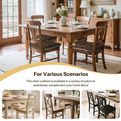 Non Slip Dining Chair Cushions Set Of 4 18x18x3 Tufted Coffee Chair Pads With Ties in dining room setting
