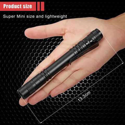 10 Pack UV Black Light Pen Flashlights for Leak Detection, Pet Urine, Hotel Inspections shown in hand for size reference