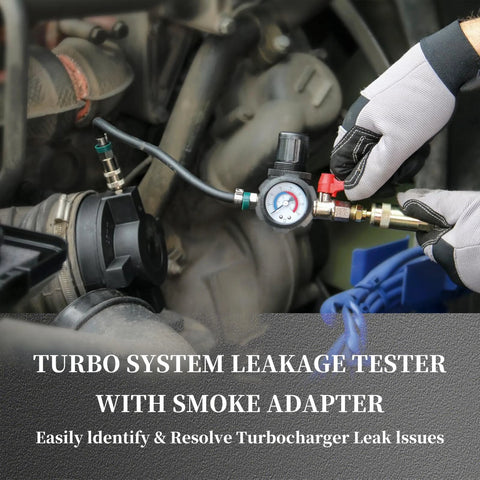 Turbo system leakage tester kit with air pressure gauge and stepped adapters (1-1/4'' to 4-1/4'')