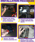 Club Car Precedent front suspension kit installation procedure infographic with polyurethane bushings.