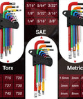 28 Piece Magnetic Allen Wrench And Torx Set With Long Arm Hex Keys In Metric SAE And Star T10 To T50 Torque Handle Ball End CRV Steel Perfect For Bike Repair Automotive And Home DIY, 28-piece set