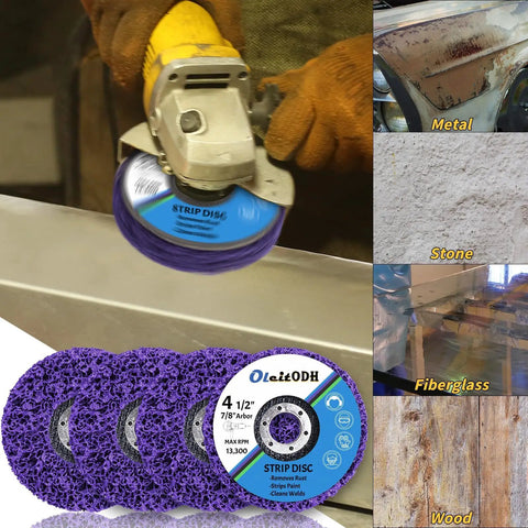 Fifteen Pack Strip Discs For Angle Grinders Four And A Half Inch By Seven Eighths Inch Paint Stripping And Rust Removal Wheels in use