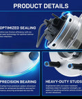 Product details of Front Wheel Hub Bearing Assembly With ABS 5 Lug Bolt On For 2004 2012 Malibu 2008 2010 Cobalt HHR 2005 2010 Pontiac G6 2007 2009 Saturn Aura Front Left And Right Replacement Ready To Roll 513214, highlighting optimized sealing, precision bearing, and heavy-duty studs.