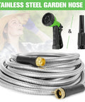 Heavy Duty Stainless Steel Garden Hose 150 Ft With Three Quarter Inch Brass Fittings, Kink Free And Rust Proof, Flexible Spiral Interlink Design, Sprayer Nozzle Included For Easy Watering And Storage
