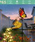 Cool Solar Watering Can With Lights For Outdoor Decor, copper coin pattern, 50 LED fairy lights glowing in garden at dusk
