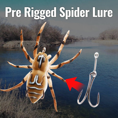Weedless Topwater Spider Lure With Soft Hollow Body Walking Bait in brown with double hook shown by lake