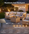 Outdoor patio with 54 Ft Solar String Lights With USB Remote hanging above seating area, showcasing lit warm glow.
