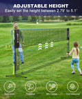 Super Tough All In One Adjustable Badminton Net Up To Five Point One Feet Tall Ideal For Kids Volleyball And Pickleball Quick Setup Portable Sports Net With Bag For Tennis Pool Backyard Games And Indoor Play Ten Feet Long In Blue set up in backyard