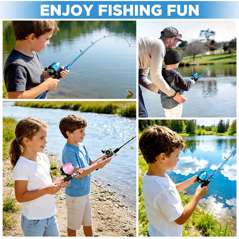 Kids enjoying fishing with Kids Fishing Pole With Spincast Reel Telescopic Rod Full Gear Kit Pink 150cm Easy Cast Travel