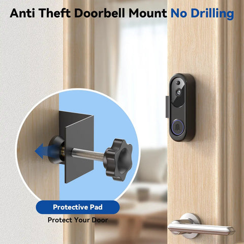 Anti Theft Video Doorbell Mount With No Drill Adjustable Bracket And Waterproof Cover, Keeps Sensor Clear, Apartment Door Camera Mount For Inward Swinging Doors, Compatible With Orbitell SnapGlow BITEPASS SearByte KyraNexo ElioVana, no-drill clamp on door