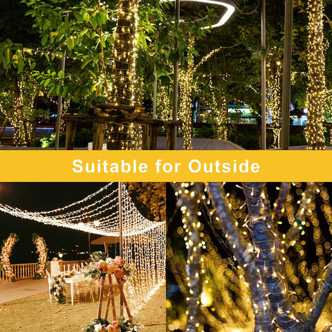Ultra Long Outdoor Christmas Lights 330Ft 1000 LED String Lights With Reel 8 Modes and Timer Remote UL Listed Perfect For Christmas Parties Weddings And Outdoor Yard Decor illuminating trees and gazebo outdoors.