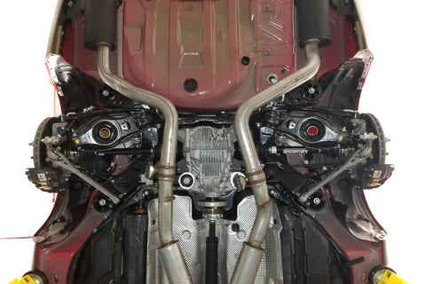 Beefy Aluminum Rear Cradle Bushing Kit For Hardcore Street Drift And Circuit Track Builds To Zero Out Body Roll, undercarriage view.