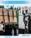 Rugged Edge Protector Handle Pole With Sponge Grip showing use on flatbed cargo, V Shaped Corner Guards visible, adjustable length.