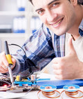 Person soldering with No Clean Solder Wick 2 Pack Braided Copper Desoldering Wicks for DIY Electronics visible on table
