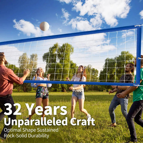 Volleyball Net Outdoor Pro Heavy Duty All Weather With Extended Stainless Steel Cable in use during an outdoor game.
