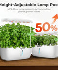 Indoor Hydroponic Garden System With 12 Pods LED Grow Light Growth Lamp showing height-adjustable lamp post for herbs.